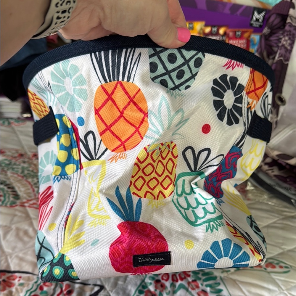 Thirty-one Red and White Cosmetic Bag with Tropical Design